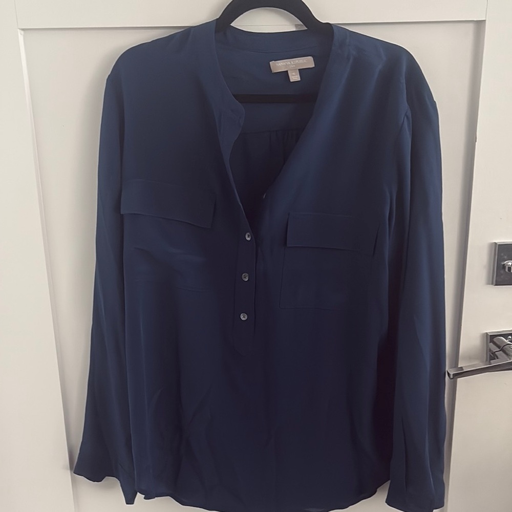 Banana Republic Blue Long Sleeve Mandarin Collar Blouse
